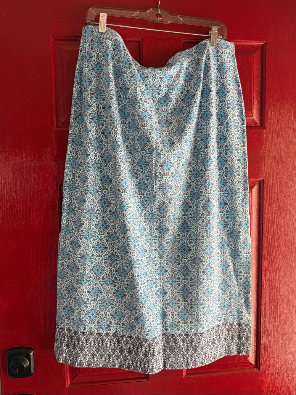 J. Jill Teal and White Geometric Midi Skirt